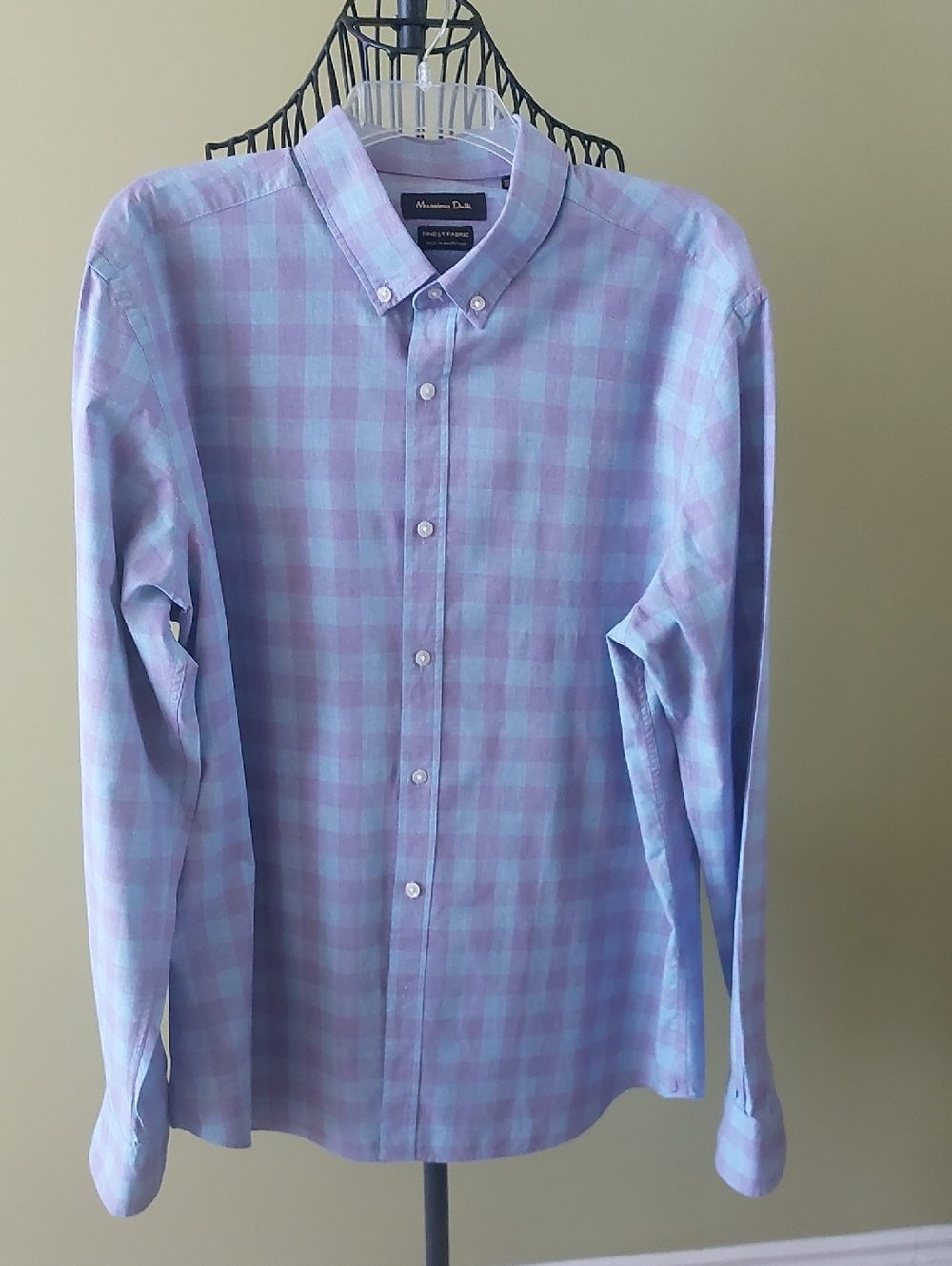 Massimo Dutti Lavender and Light Blue Check Button-Down Shirt